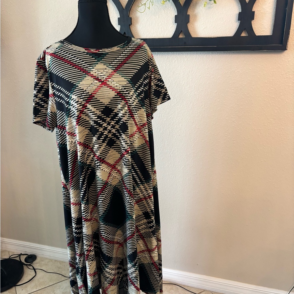 Lularoe Carly Hi Low Swing Dress Christmas Plaid 2XL